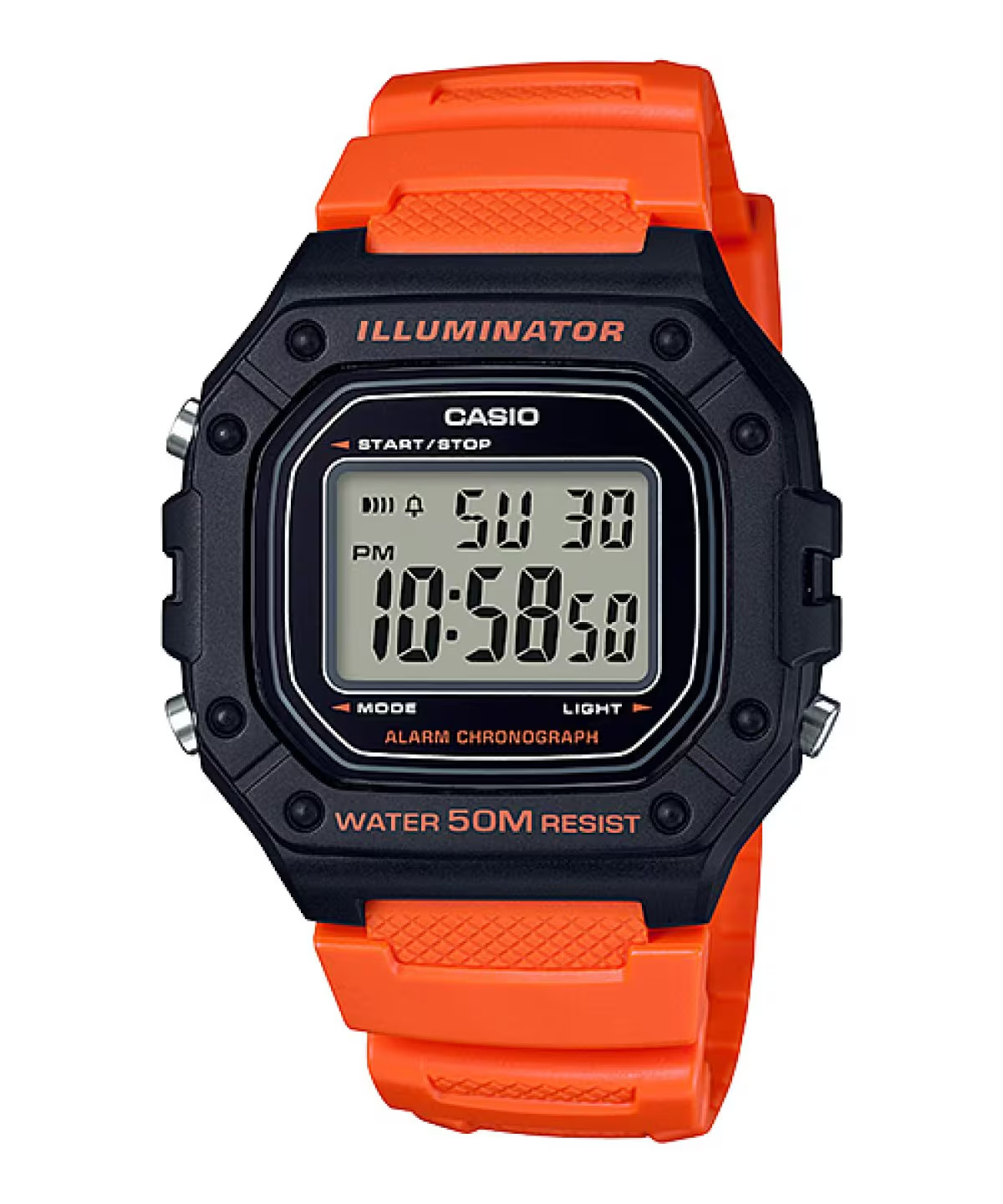 Casio W218H-4B2V Men’s Orange Resin Band LED Backlight 50M WR Stopwatch Alarm