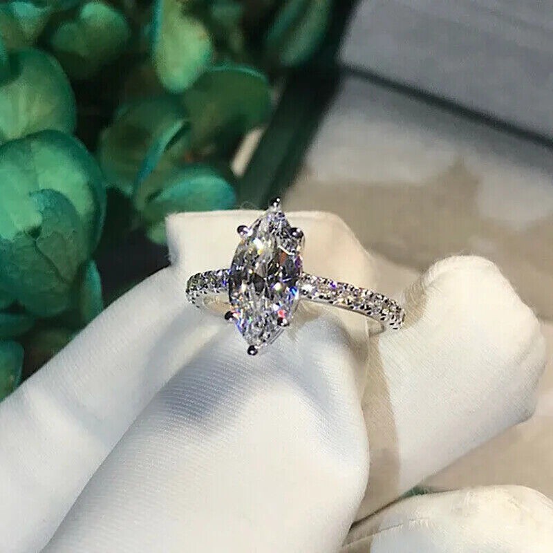 White Diamond 2.80 Ct Marquise Cut Lab-Created Wedding Ring 925 Sterling Silver