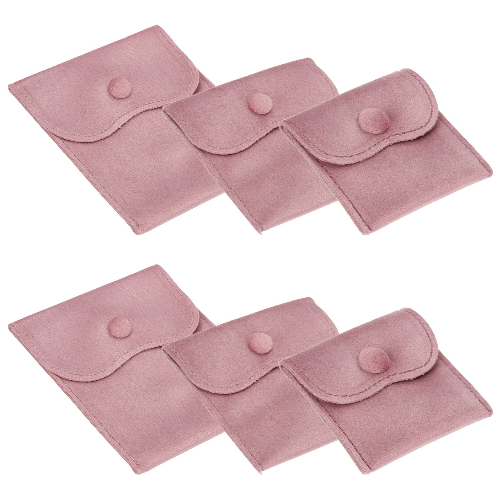 6 Pcs Velvet Jewelry Pouches Gift Bag with Snap Button (3″x3″/4″x4″/4″x5″) Pink
