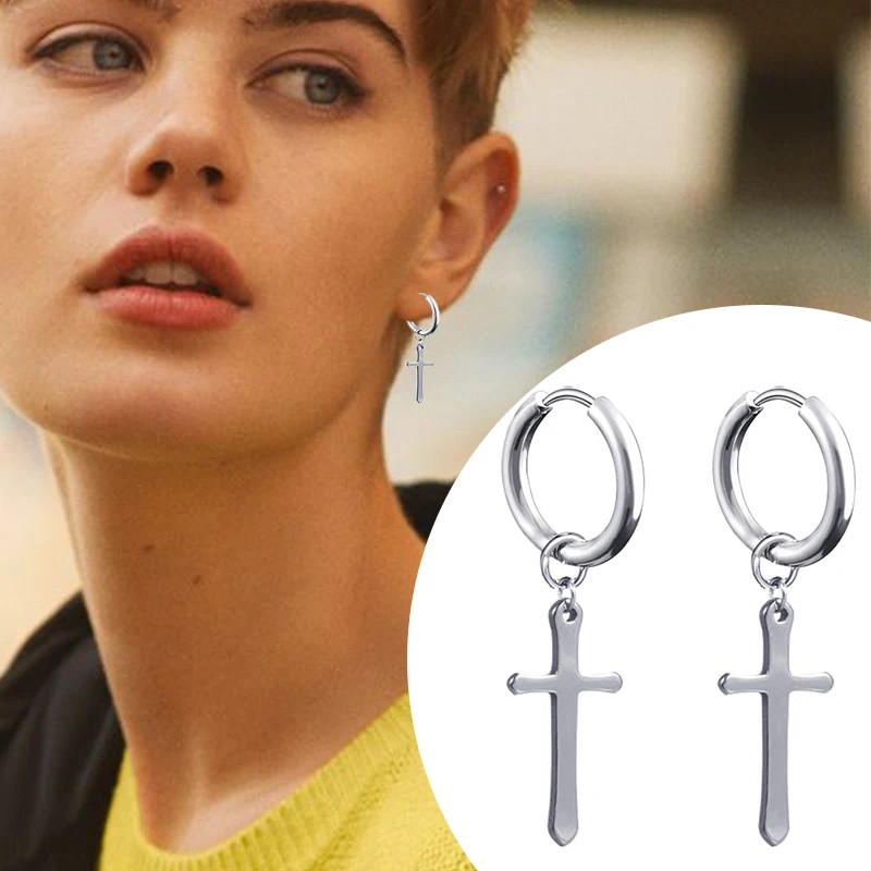 2 Pc Stainless Steel Hoop Earrings Men Black Tone Gothic Small Punk Jewelry