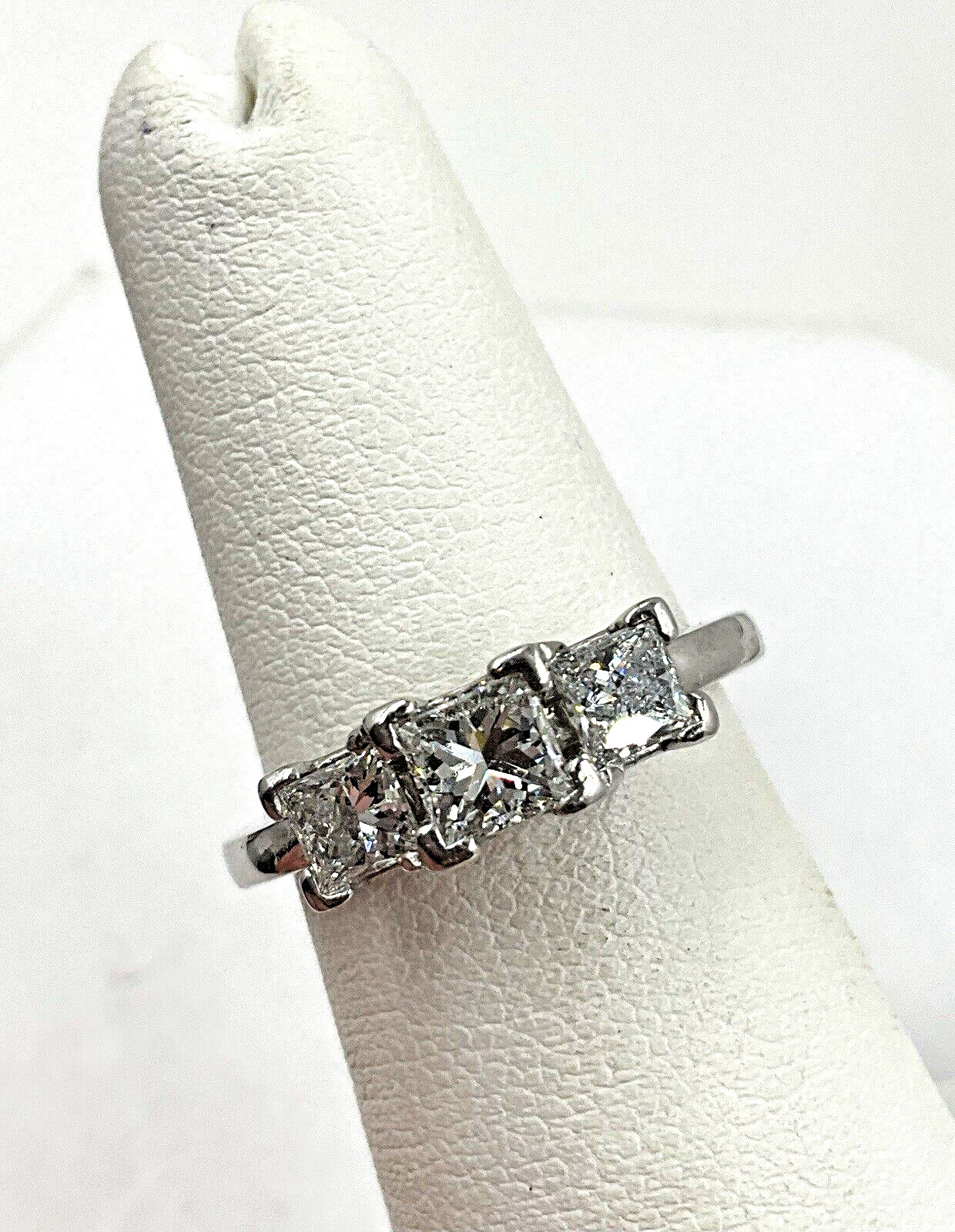Platinum 1.00TCW Princess Cut 3 Stone Diamond Ring Size 5