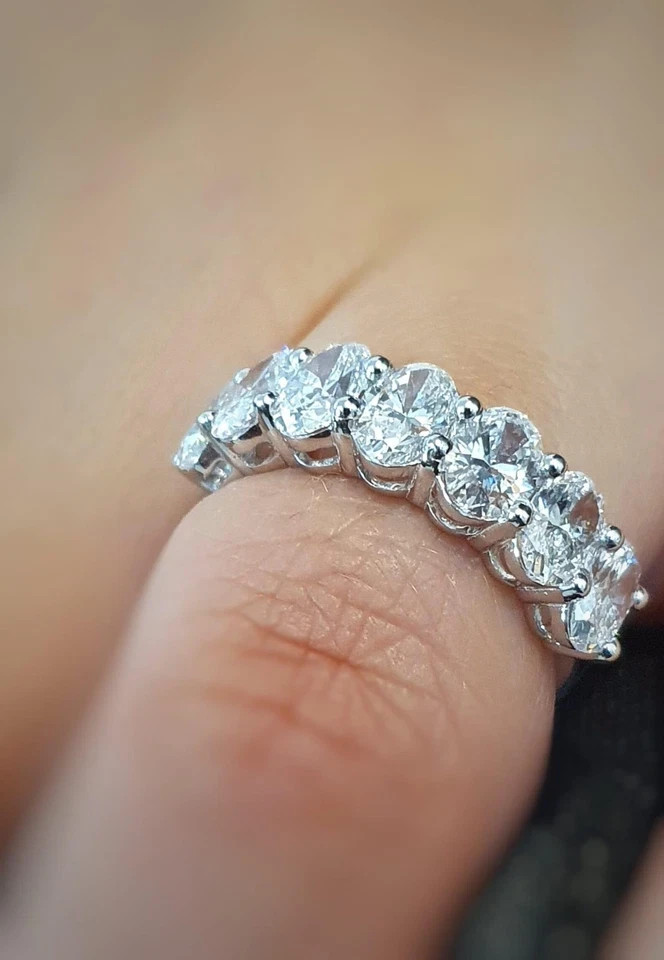 2.80 Ct Oval Cut Natural Diamond Wedding Half Eternity Band 950 Platinum Size 6