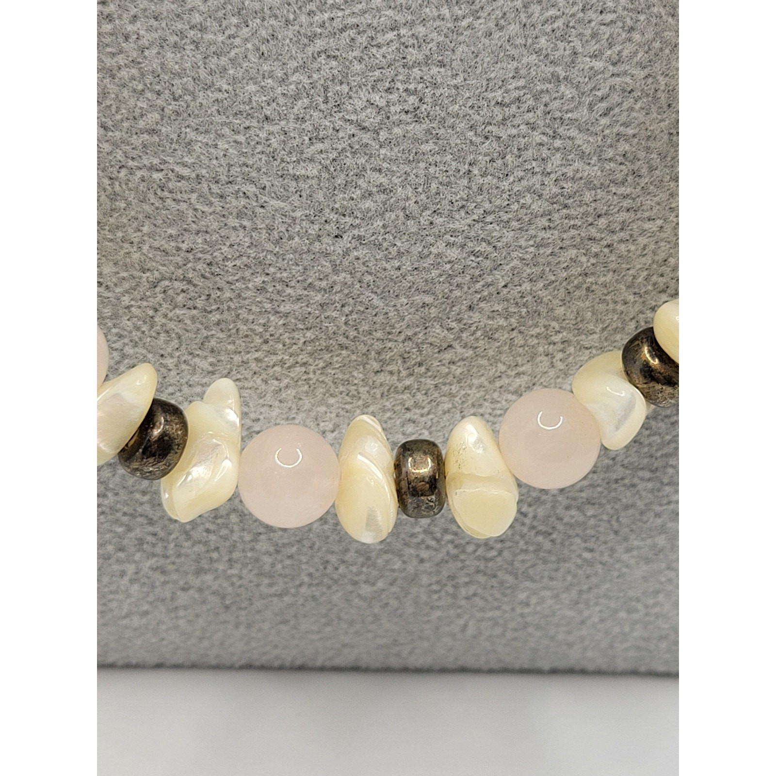 Vintage Rose Quartz Shell Necklace SemiPrecious Gemstone BOHO 1960s MidCentury