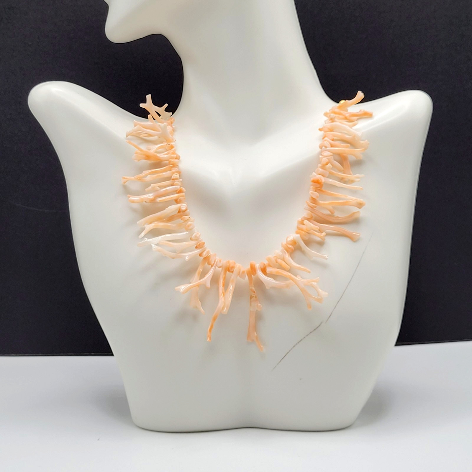 Natural Pink Peach Branch Coral Mixed Metal Tone Alloy Clasp Vintage Necklace