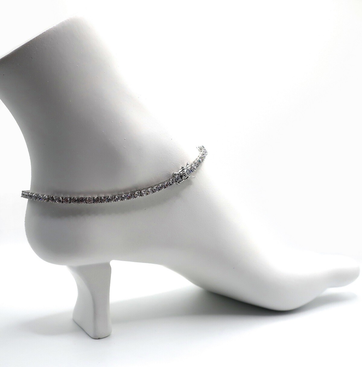 3mm 12″ Cubic Zirconia Tennis Chain Anklet CZ Ankle Bracelet White Gold Plated
