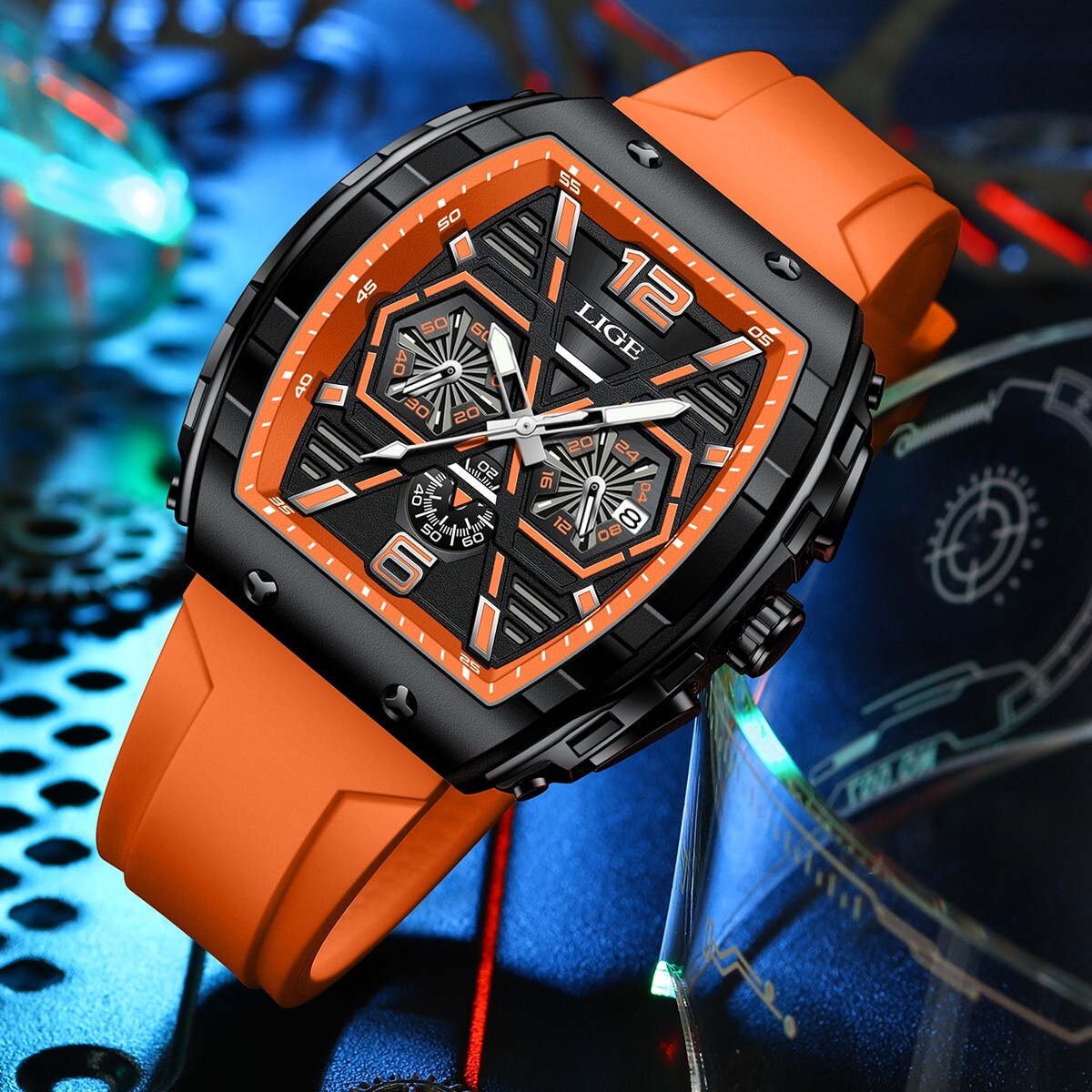 LIGE Men Watch Quartz Date Luminous Big Dial Waterproof Multifunction Wristwatch