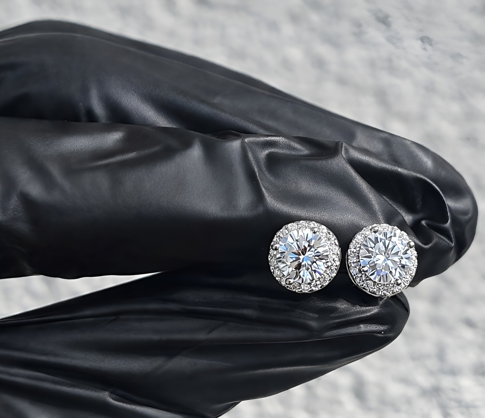 1.83ct (7mm) Halo Moissanite Stud Earrings .925 Sterling Silver Push Back