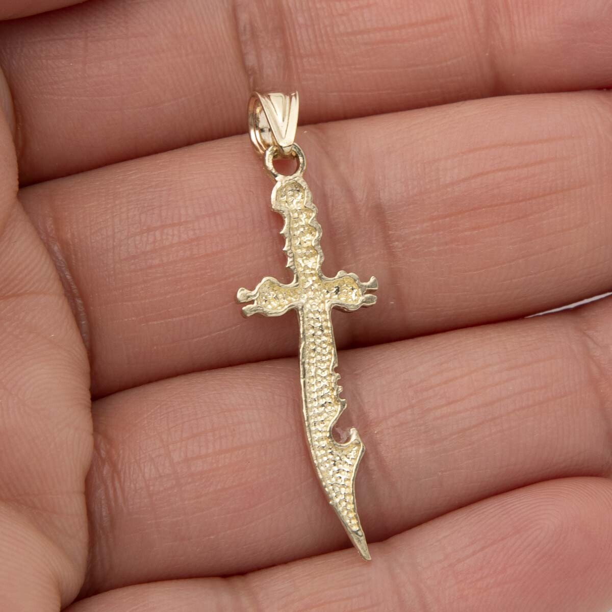 1 1/2″ Shiny Sword Dragger Pendant Real 10K Yellow Gold
