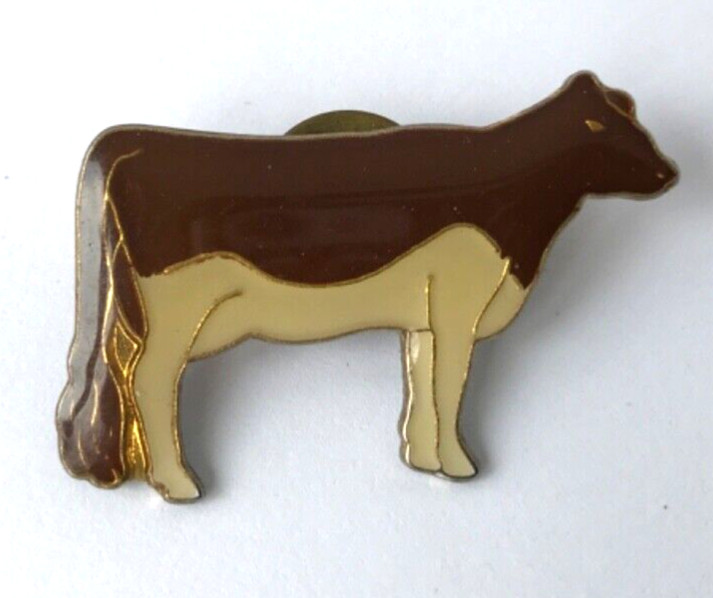 Vintage Enamel Cow Pin Tack Pin Brown Black White Rhinestone Eyes