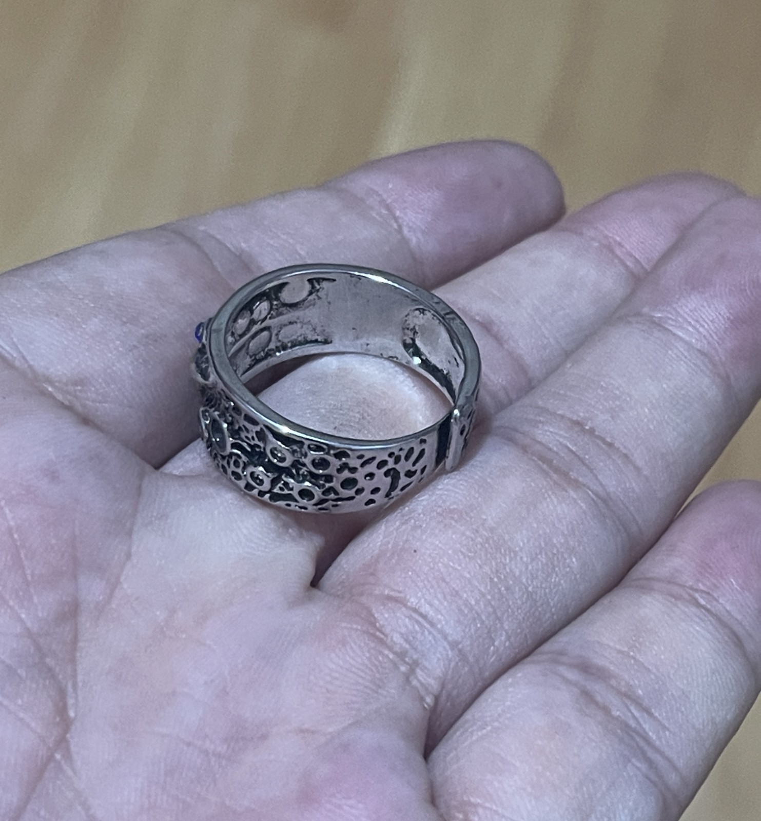 S925 Sterling Silver Band Men Women Lucky Gift Carved starry sky ring Opening