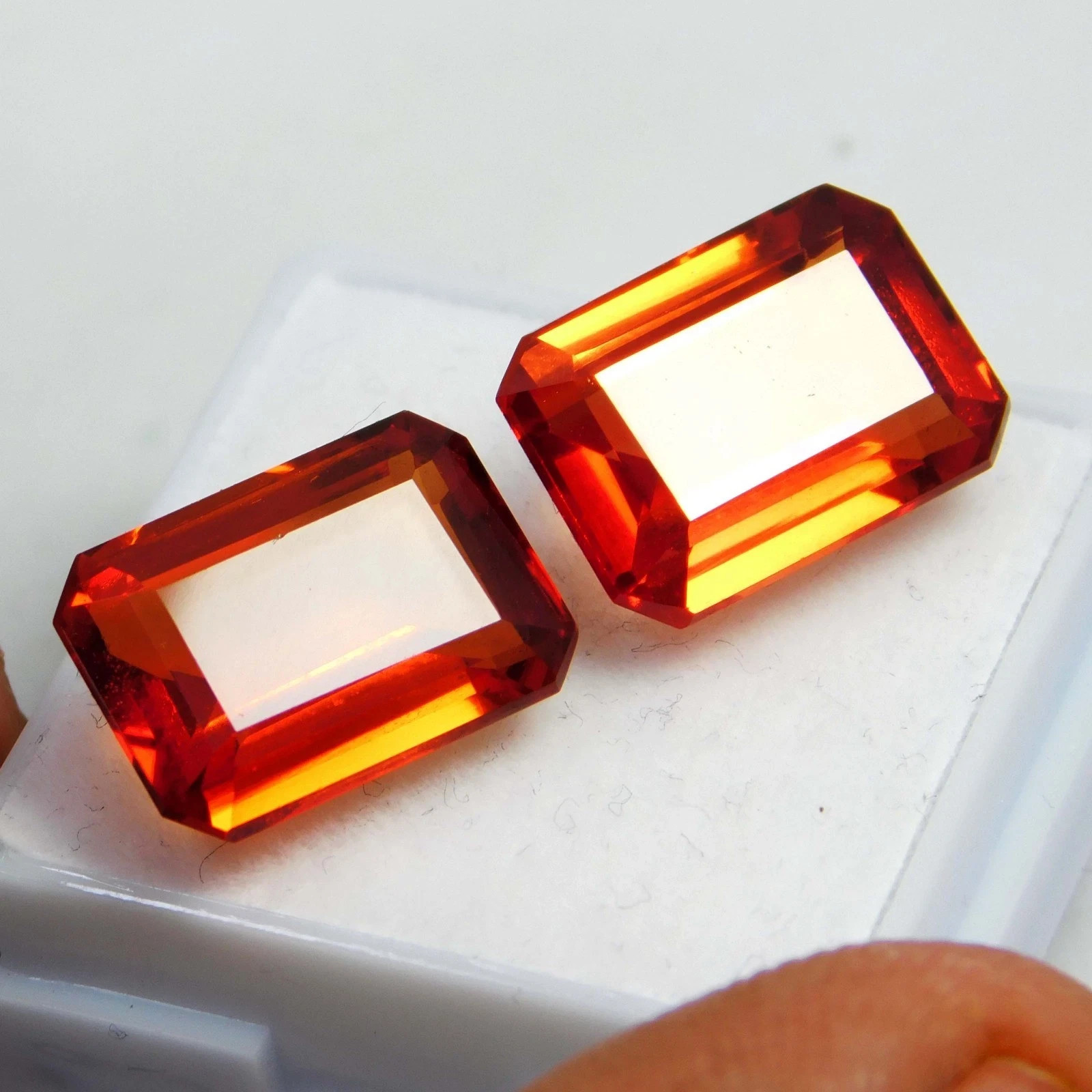 Natural Orange Sapphire 20 Ct Emerald Cut Pair Certified Rare Loose Gemstone