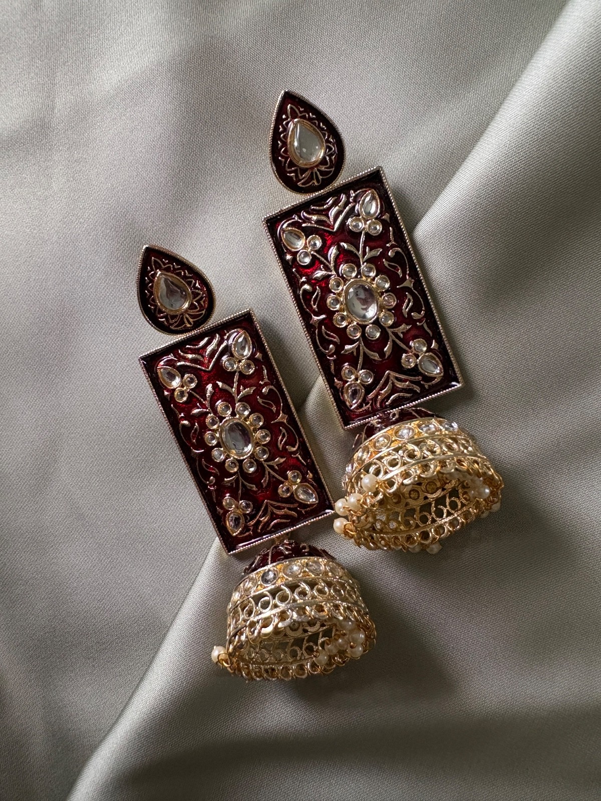 Maroon Kundan Jhumka