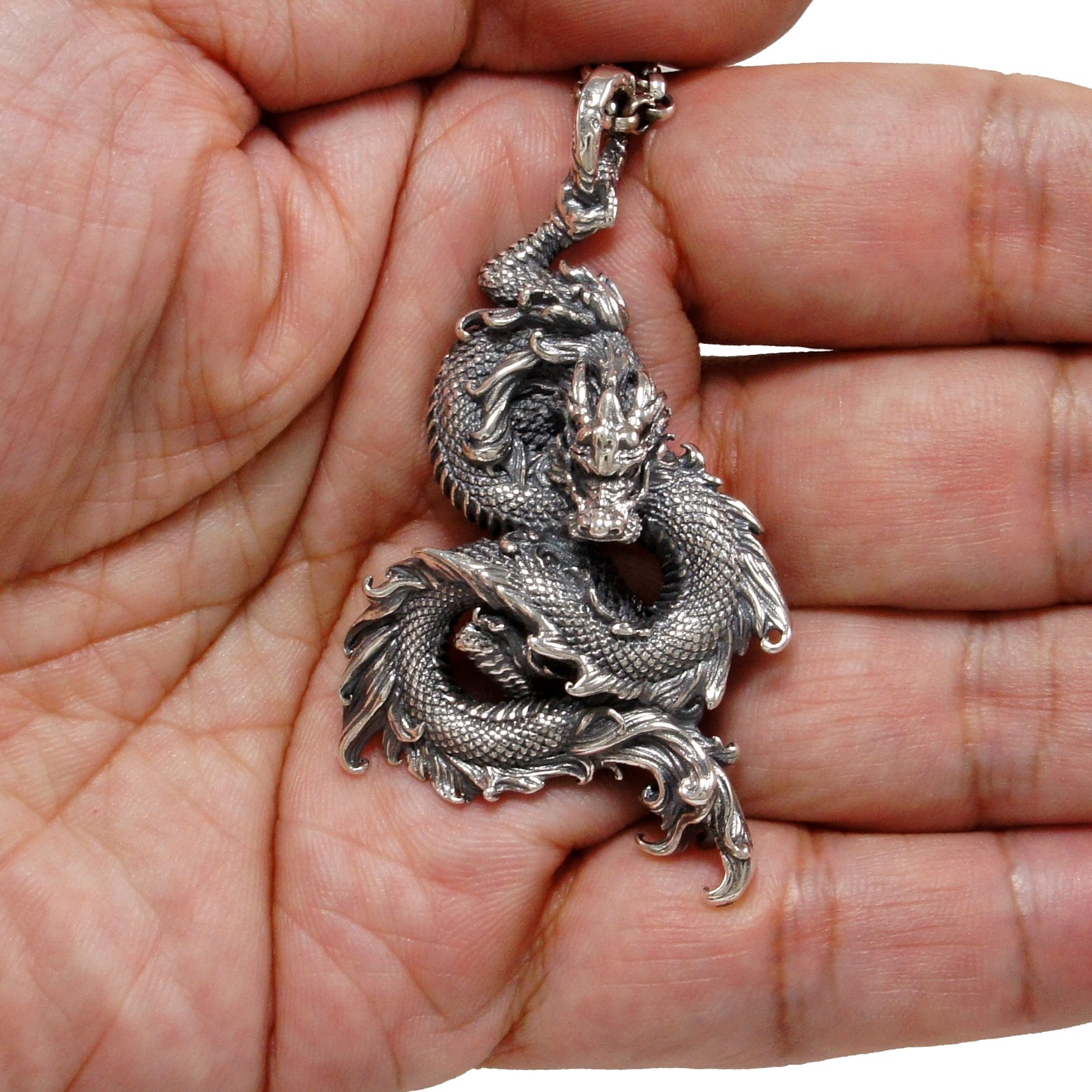 DRAGON 925 STERLING SILVER BIKER GOTHIC ROCKABILLY ROCK N ROLL PENDANT KH-018