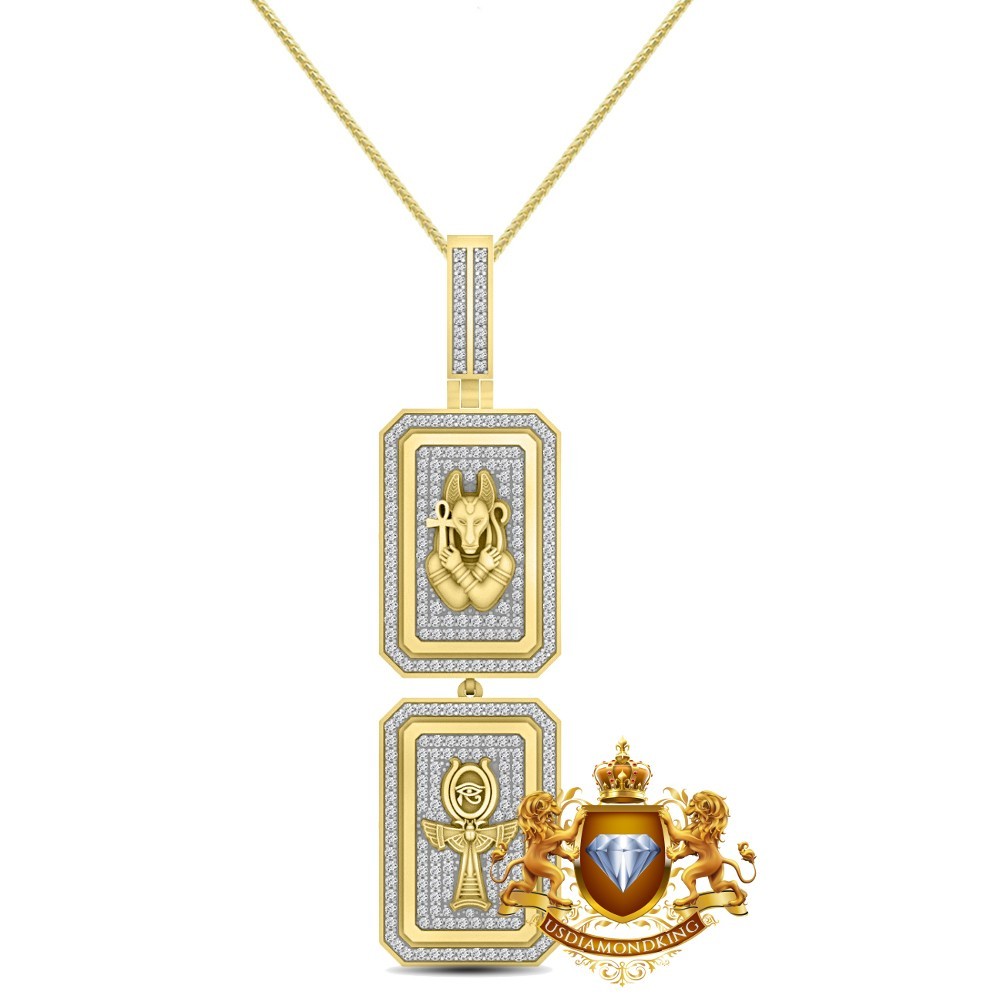 3.29 Ctw. Genuine Moissanite Ankh Cross Egyptian Anubis Double Dog Charm Pendant
