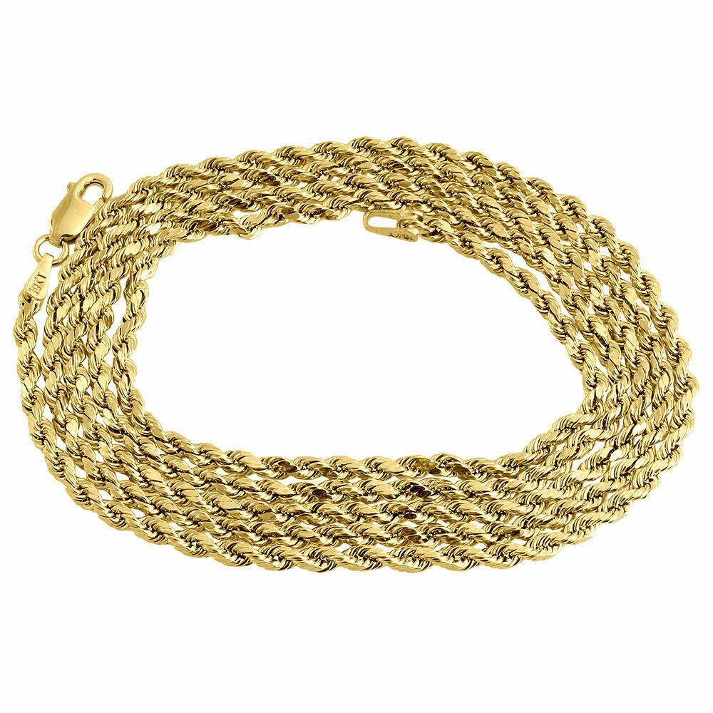 Mens or Ladies 10K Yellow Gold 2 MM D/C Hollow Rope Chain Necklace 16-30 Inches