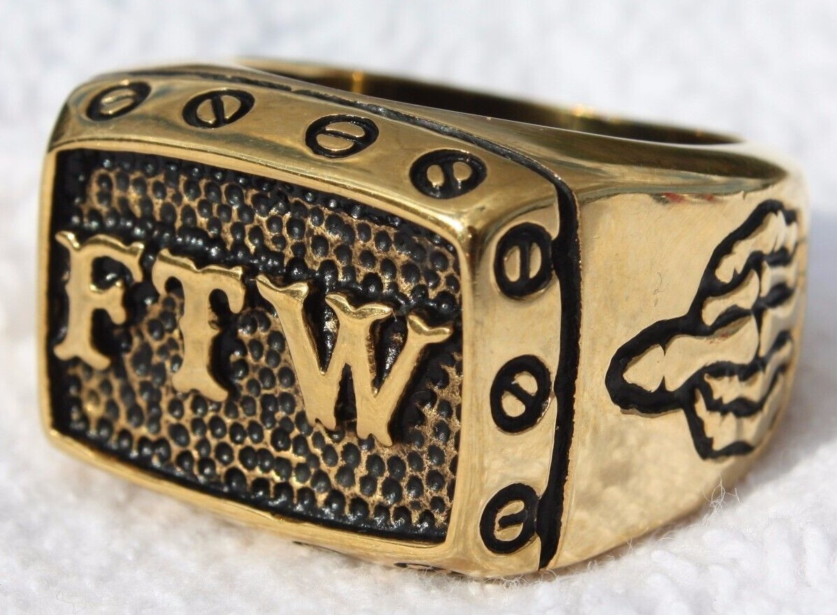 FTW Gold Stainless Steel Motorcycle Biker Ring Sz 7,8,9,10,11,12,13,14,15