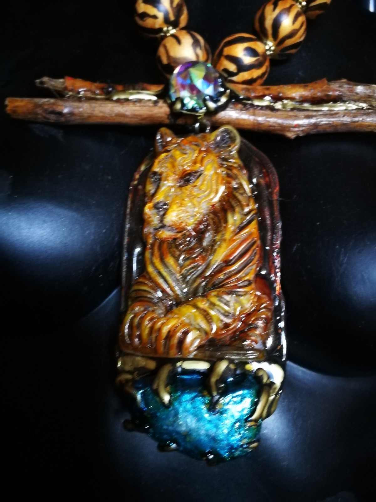 Big Bold Chunky Necklace Statement Wild Luxury Jewelry Tiger Raw Stone Pendant