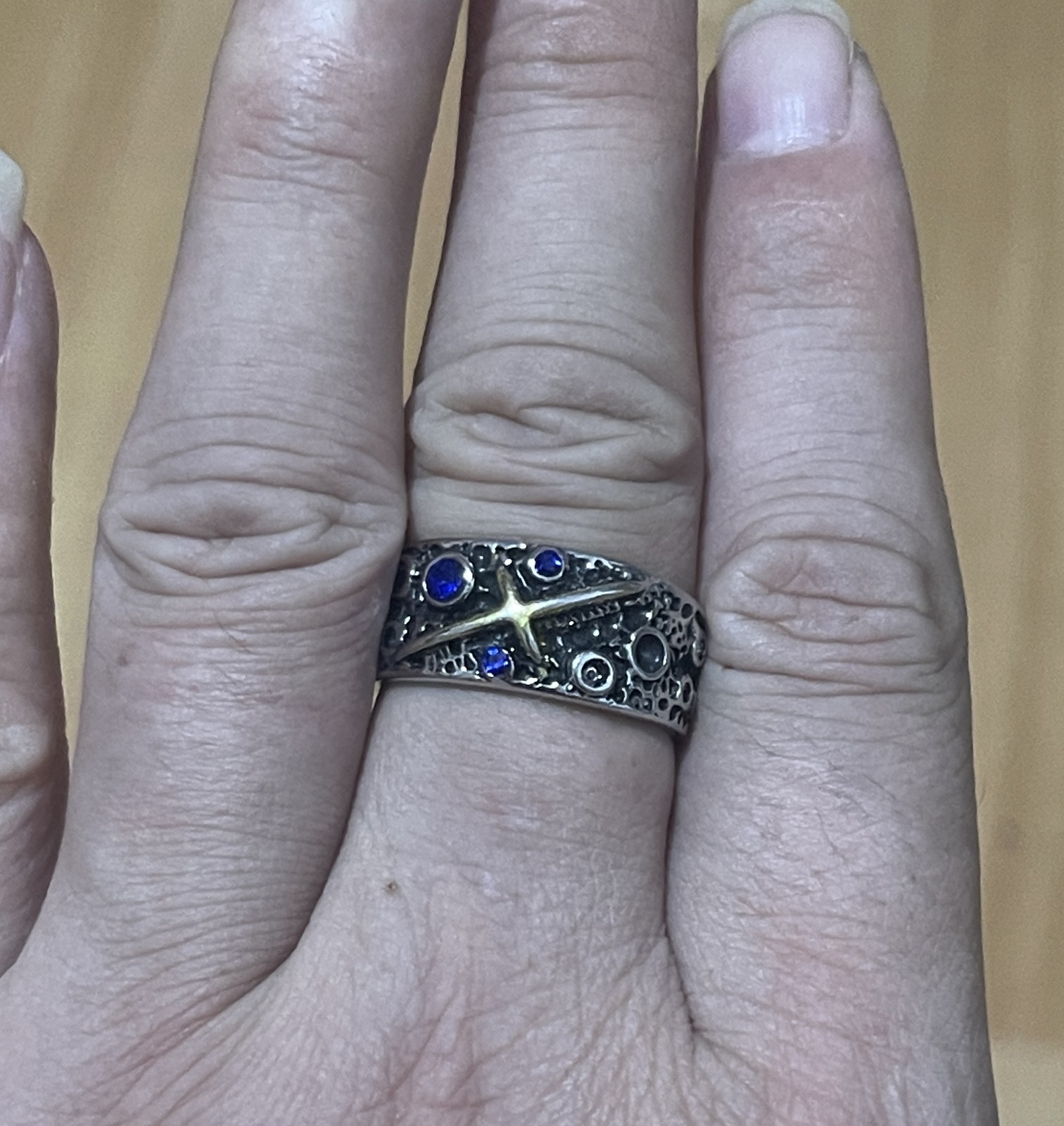 S925 Sterling Silver Band Men Women Lucky Gift Carved starry sky ring Opening