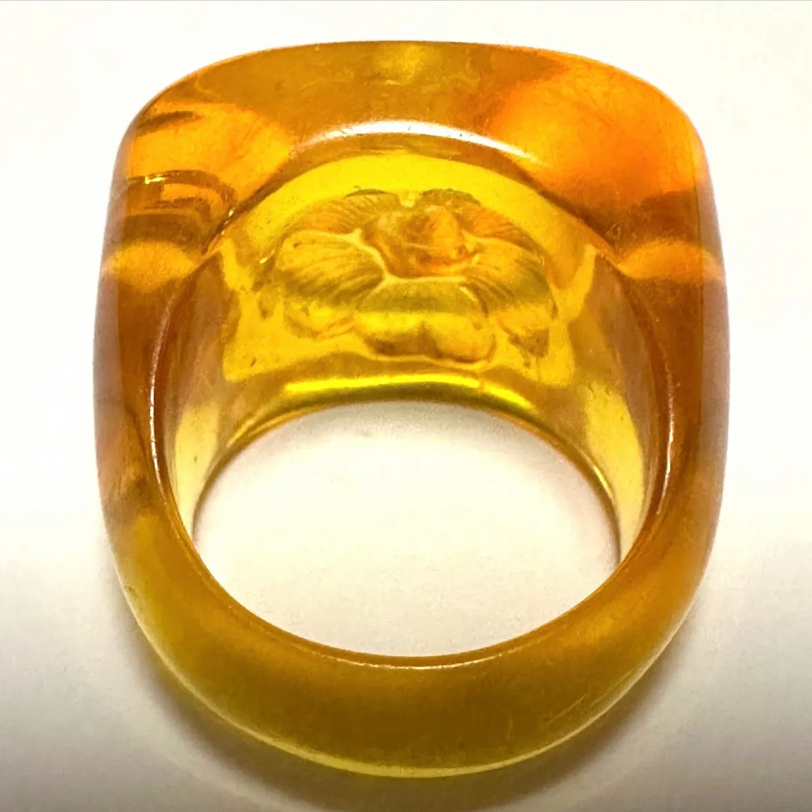 CHANEL Camellia CC Logo Resin Ring Orange Clear Size 13 US 6.5 Auth
