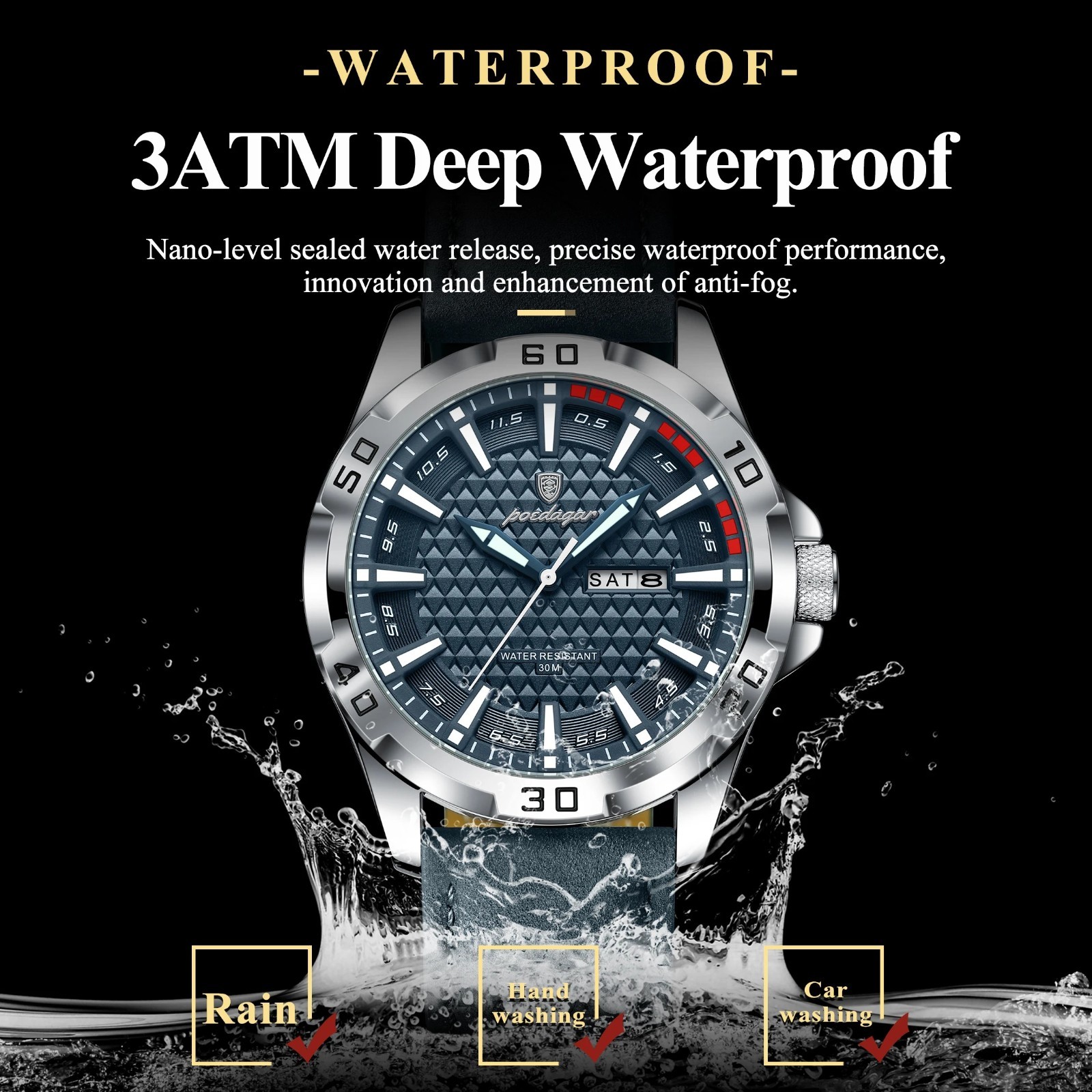 POEDAGAR Original Man Wristwatch Top Luxury Waterproof Luminous Watch Xmas Gift