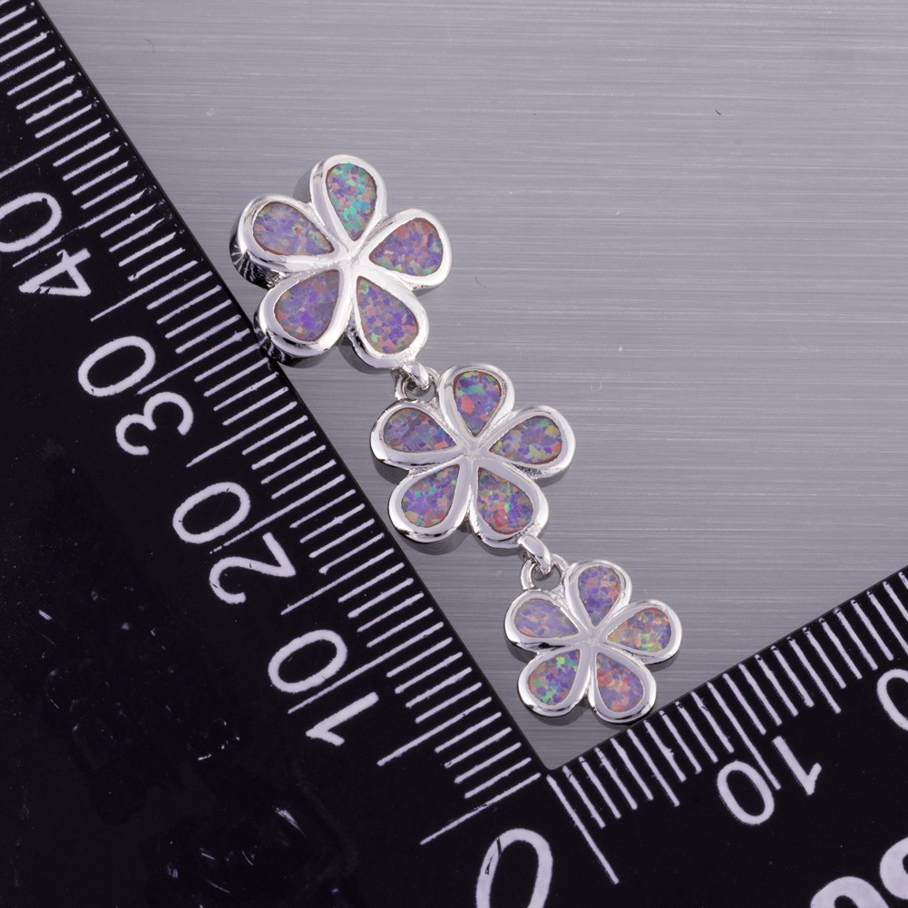 3 Plumeria Lavender Purple Fire Opal Silver Jewelry Necklace Pendant