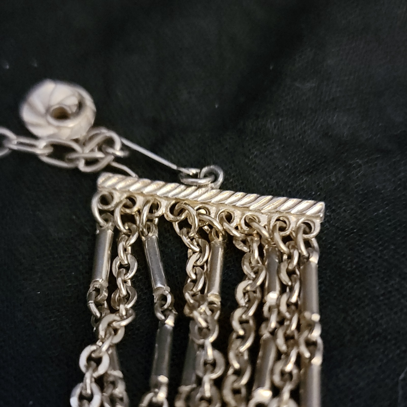 Silver Tone Multi-Strand Layered Cable Chain Statement Necklace Hook Clasp
