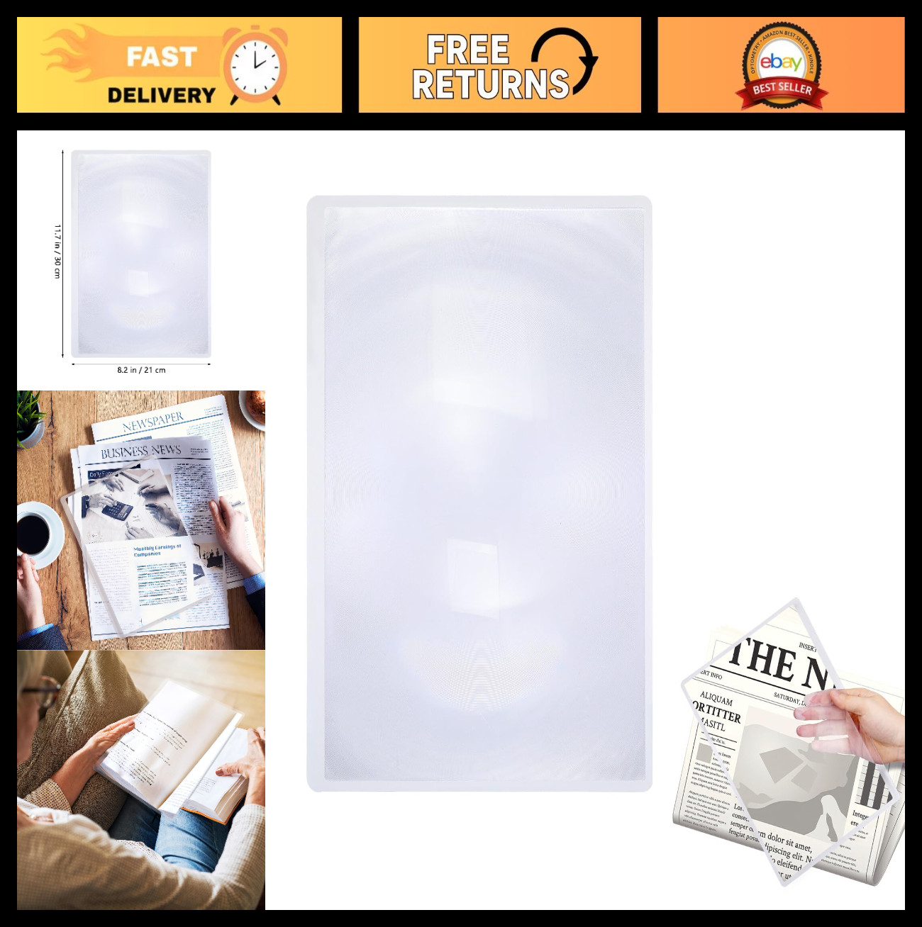 Large Full Page Magnifier 11.81×8.26in – Reading Magnifying Sheet for Seniors, L