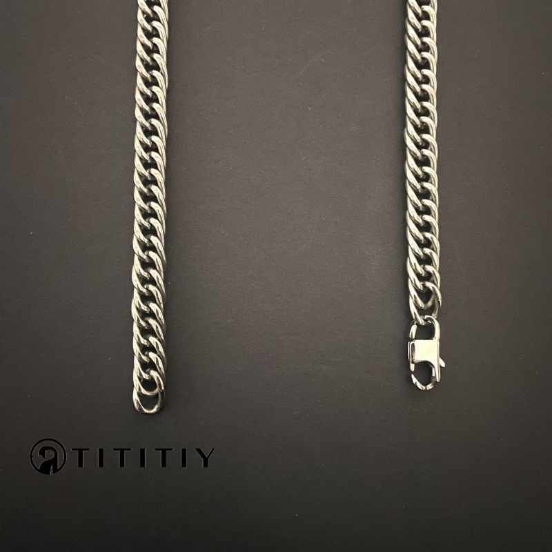 Pure Titanium Necklace with Double Woven Whip Chain Polished Anti Allergic 7mm