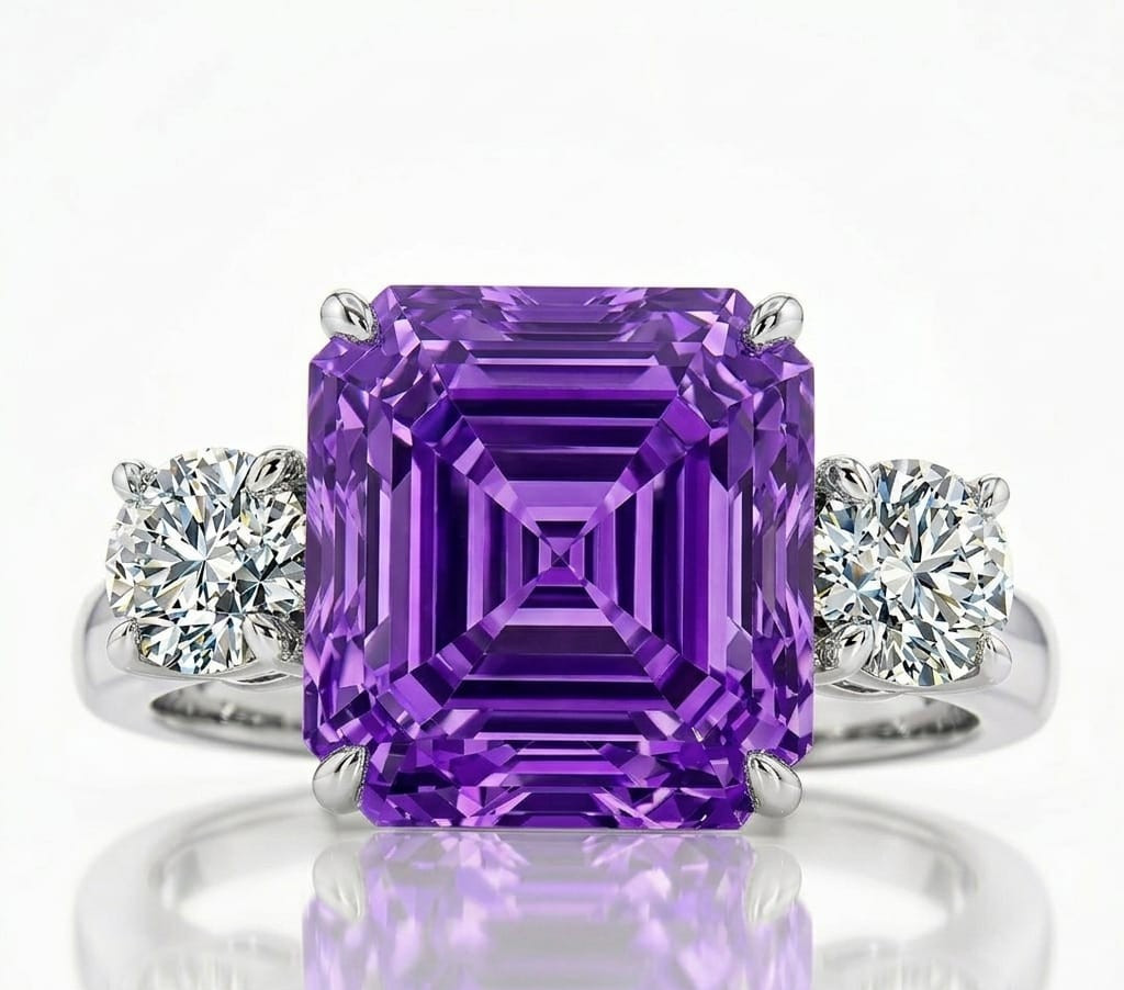 10.80 Ct Certified Asscher Purple Natural Diamond Ring VVS1 White Gold Finish