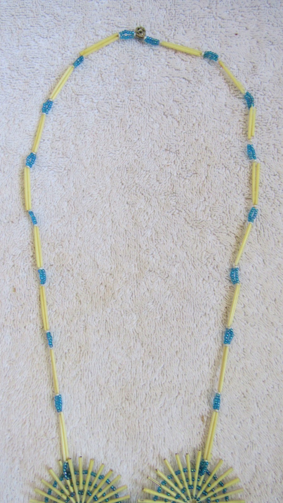 Old Sioux Indian Porcupine Quill & Beads Beadwork Medallion Pendants & Necklace