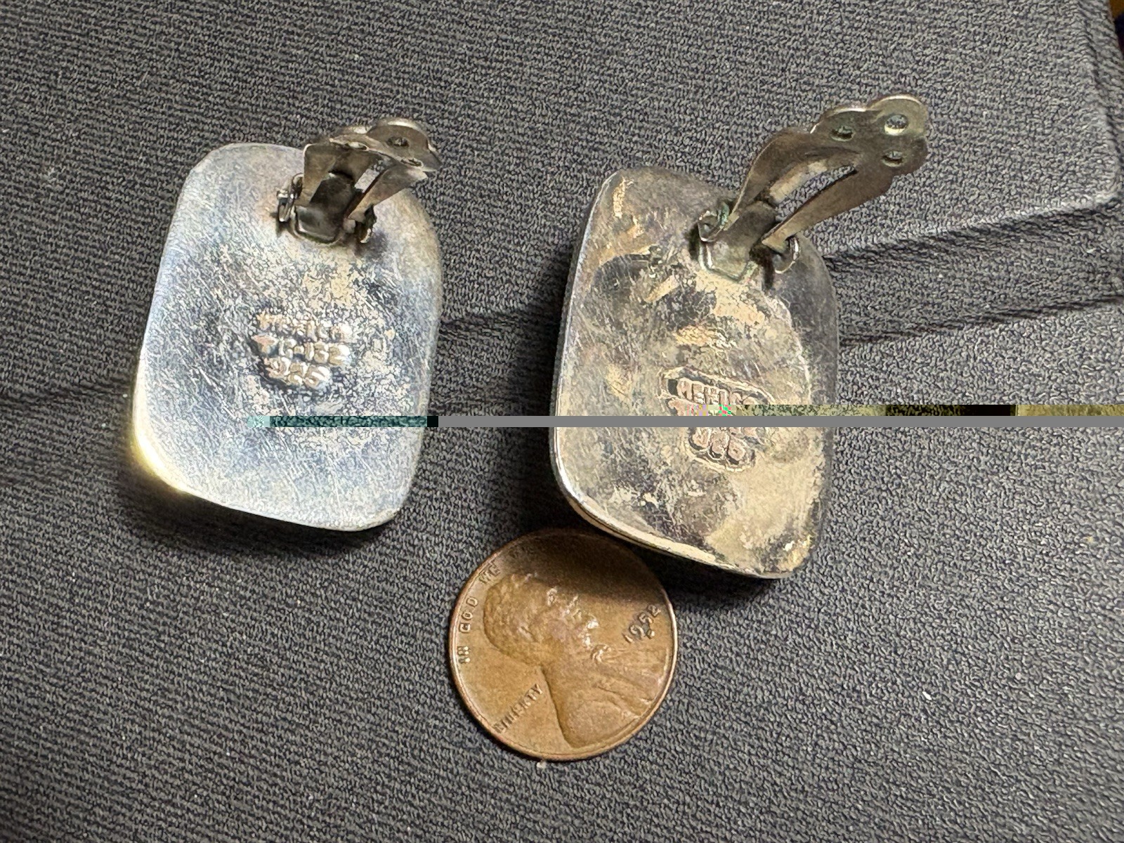 Large Sterling Vintage Mexico Onyx Clip On Earrings TC-132 925 Silver