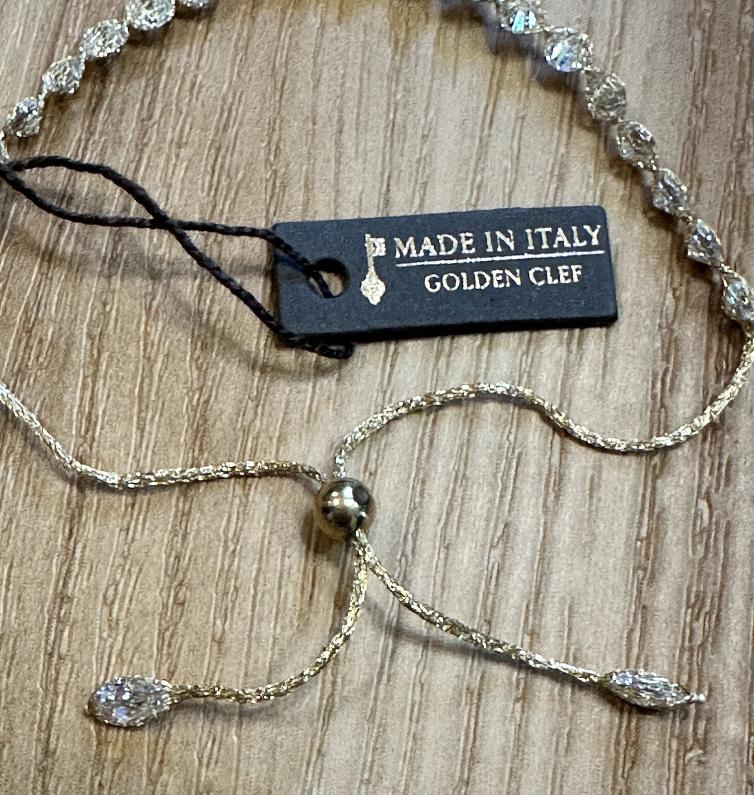 Golden Clef 10 KT Woven Gold Crystal Adjustable Slider Bracelet FAST SHIPPING