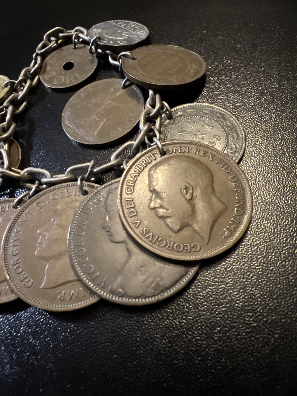 Vintage 835 Continental Silver Coin Charm Bracelet Travel World Coins European