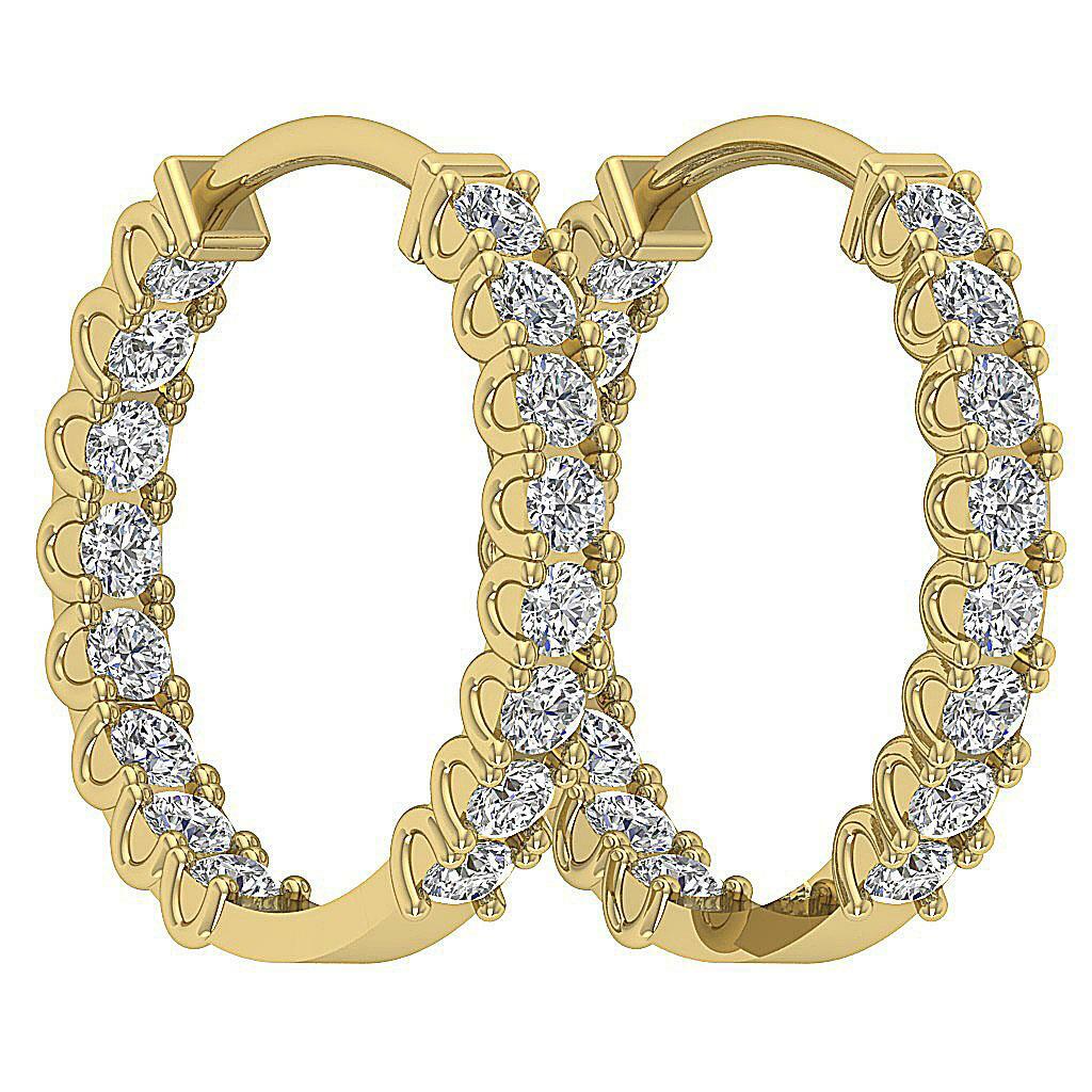 In Outside I1 G 0.55 Ct Genuine Diamond Hoop Earrings 14K Solid Gold 0.60 Inch