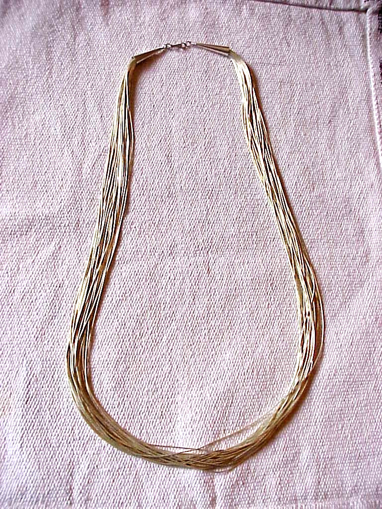 VINTAGE NAVAJO LIQUID SILVER NECKLACE 30 STRAND, STERLING SILVER, 29-1/2 IN