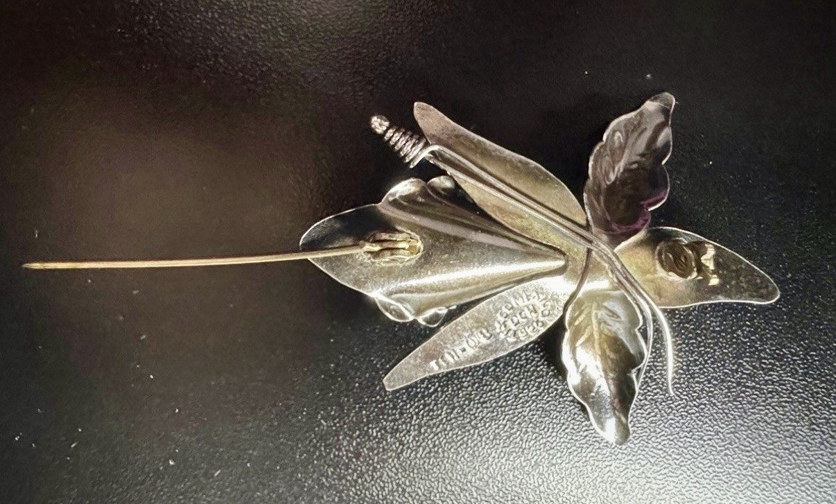 Taxco Mexico Signed Sterling Silver 925 Orchid Flower Brooch Pin 6.5g