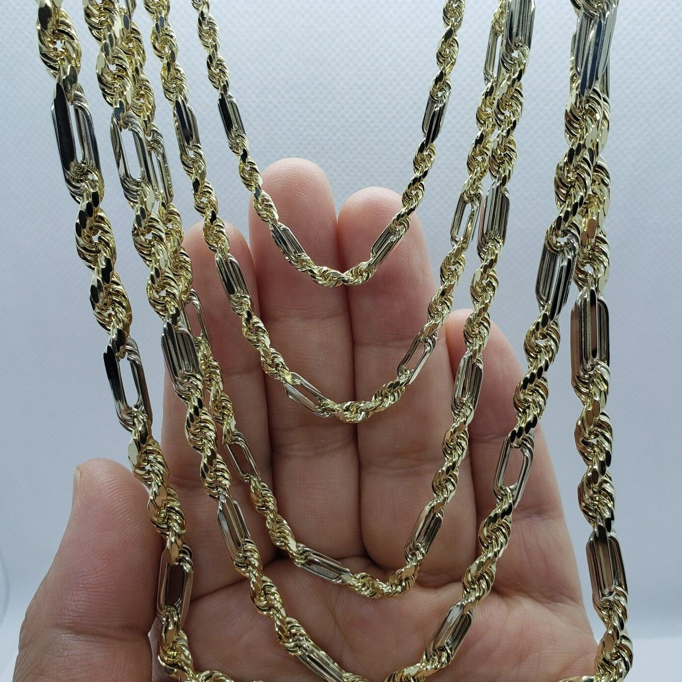 Authentic 14k Real Gold Two Tone Figarope Chain Necklace Lobster 3mm-6mm 18″-30″