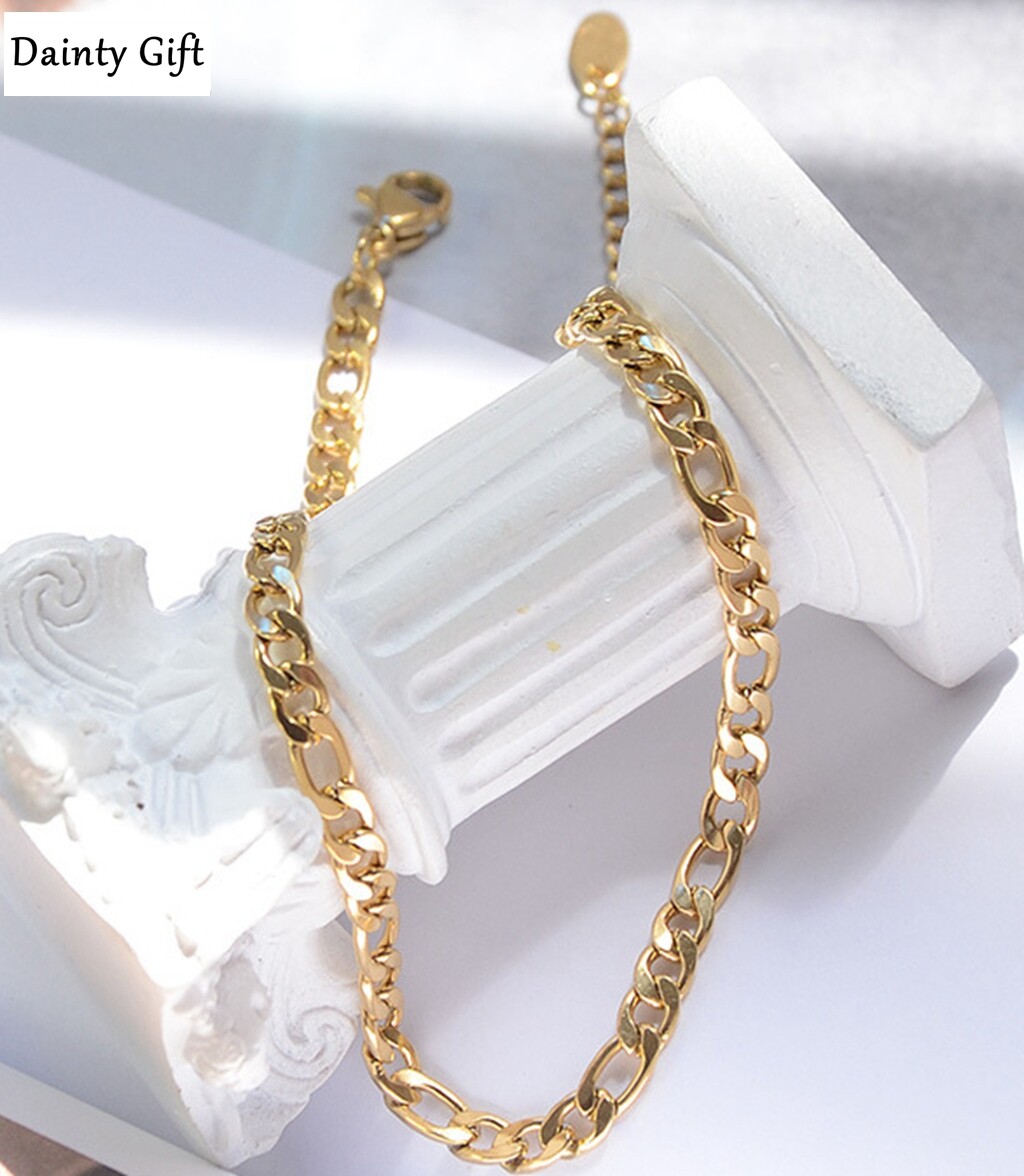 Women Girl Titanium Stainless Steel 3.5 mm Figaro Chain Anklet Bracelet 8-9.75″