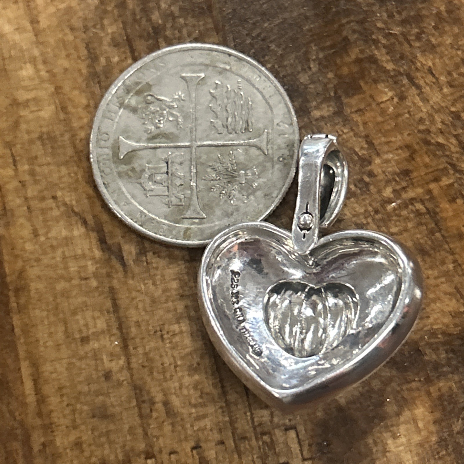 CNA 925 Sterling Silver / 18K Gold Marcasite Textured Heart Pendant 7.83 Grams