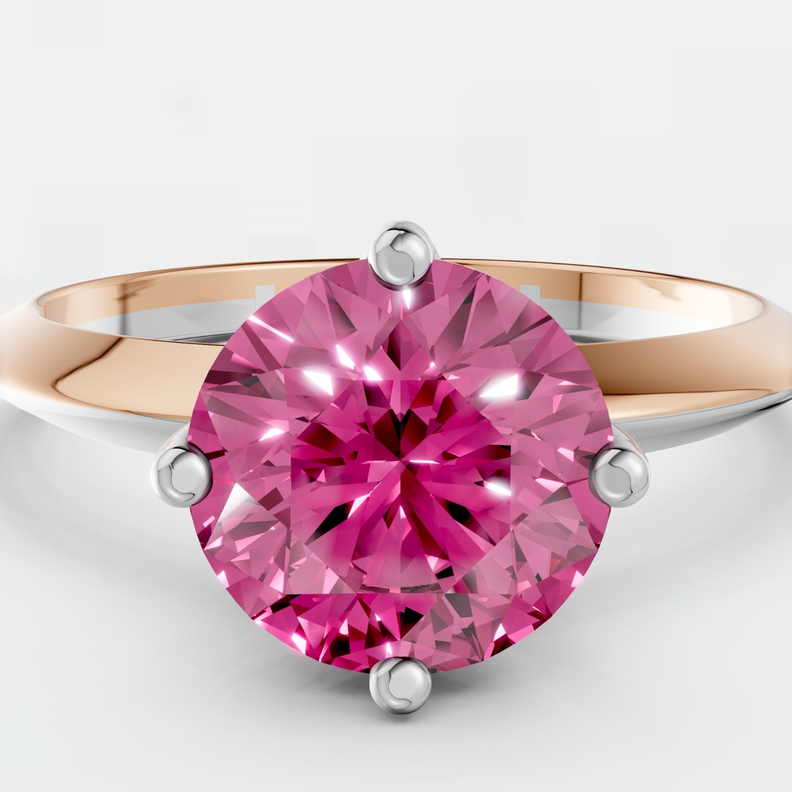 Fancy Pink Round Lab Grown Diamond Prong Basket Set Solitaire Engagement Ring
