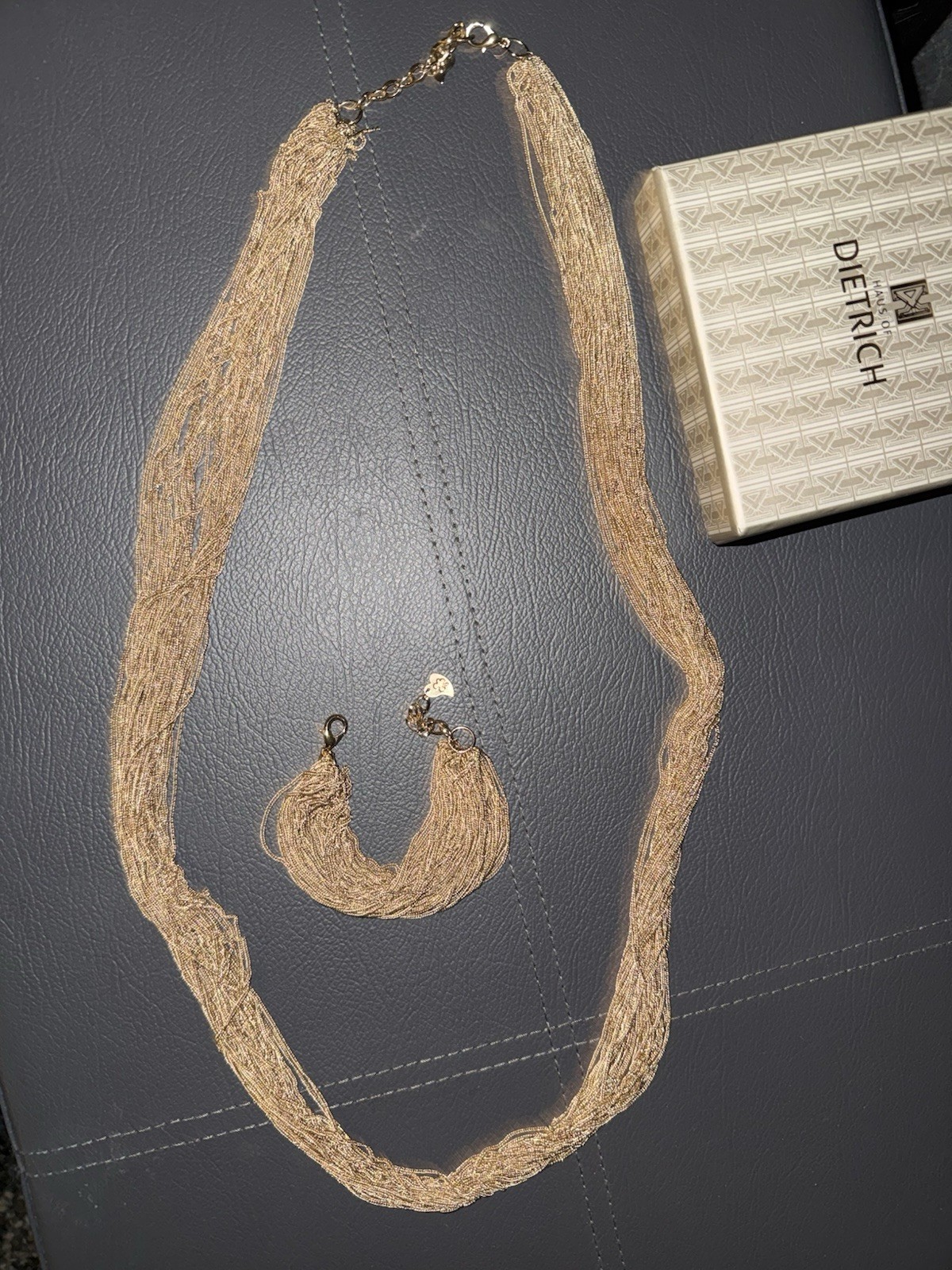 HAUS OF DIETRICH CHARLOTTENBURG SET SILK LONG NECKLACE & BRACELET GOLD TONE NEW
