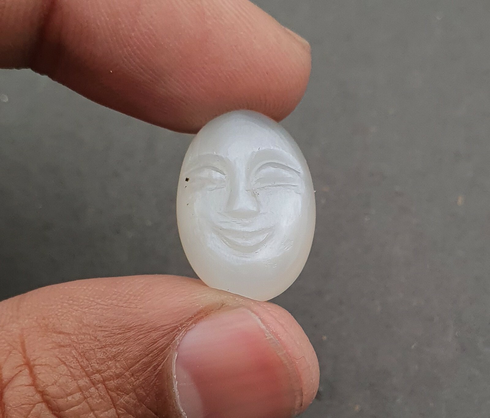 Natural White Moonstone Hand Carved Face Loose Gemstone 13.50*18.50 MM 13 CT