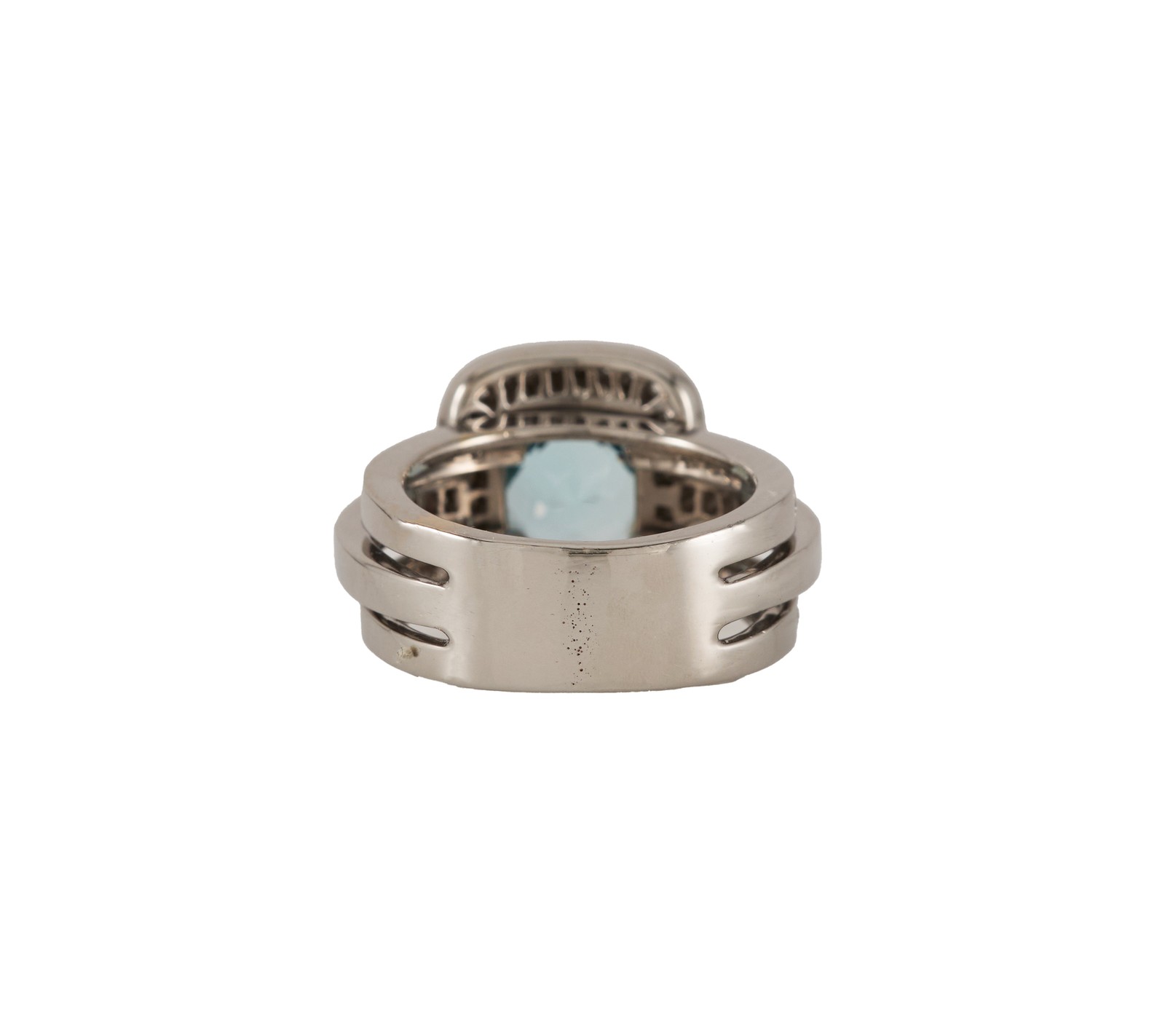 2.85ct Aquamarine and 0.66ctw Diamond Halo Three Row Ring in 18K