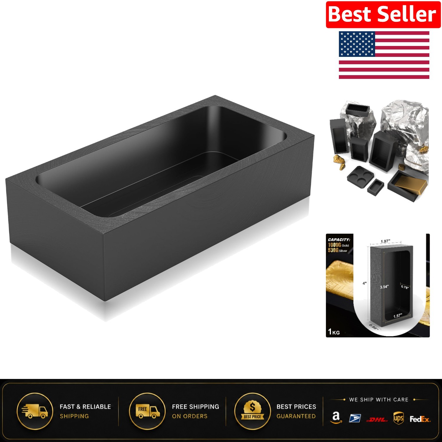 1-Piece High-Purity Graphite Mold, Heat Resistant up to 1800℃ for Metal Melting