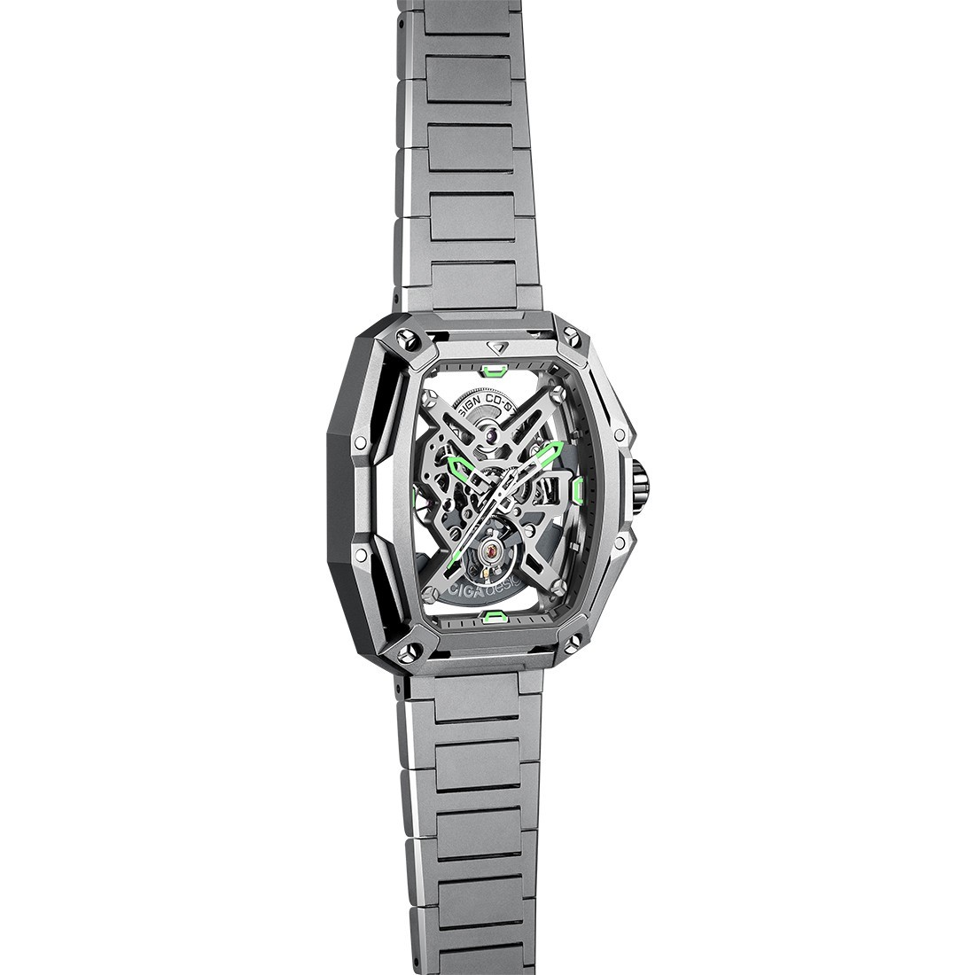 CIGA Design Z Hunter Carbon Steel Skeleton Tonneau Silver Men’s Watch