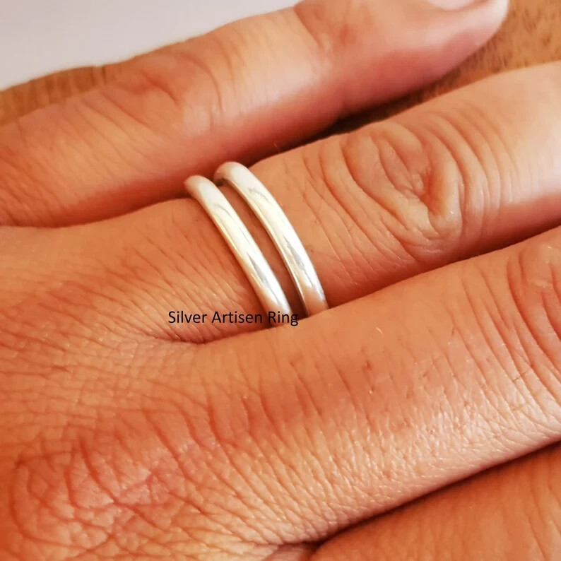 Set Of 2 Band Stacking Ring 925 Sterling Silver Stackable Band Ring Min All size