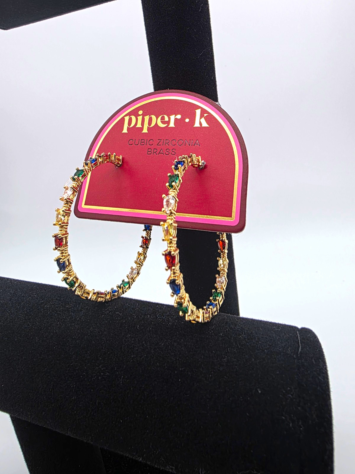 Piper·k Gold Tone Brass Hoop Earrings w/ Multicolor Simulated CZ