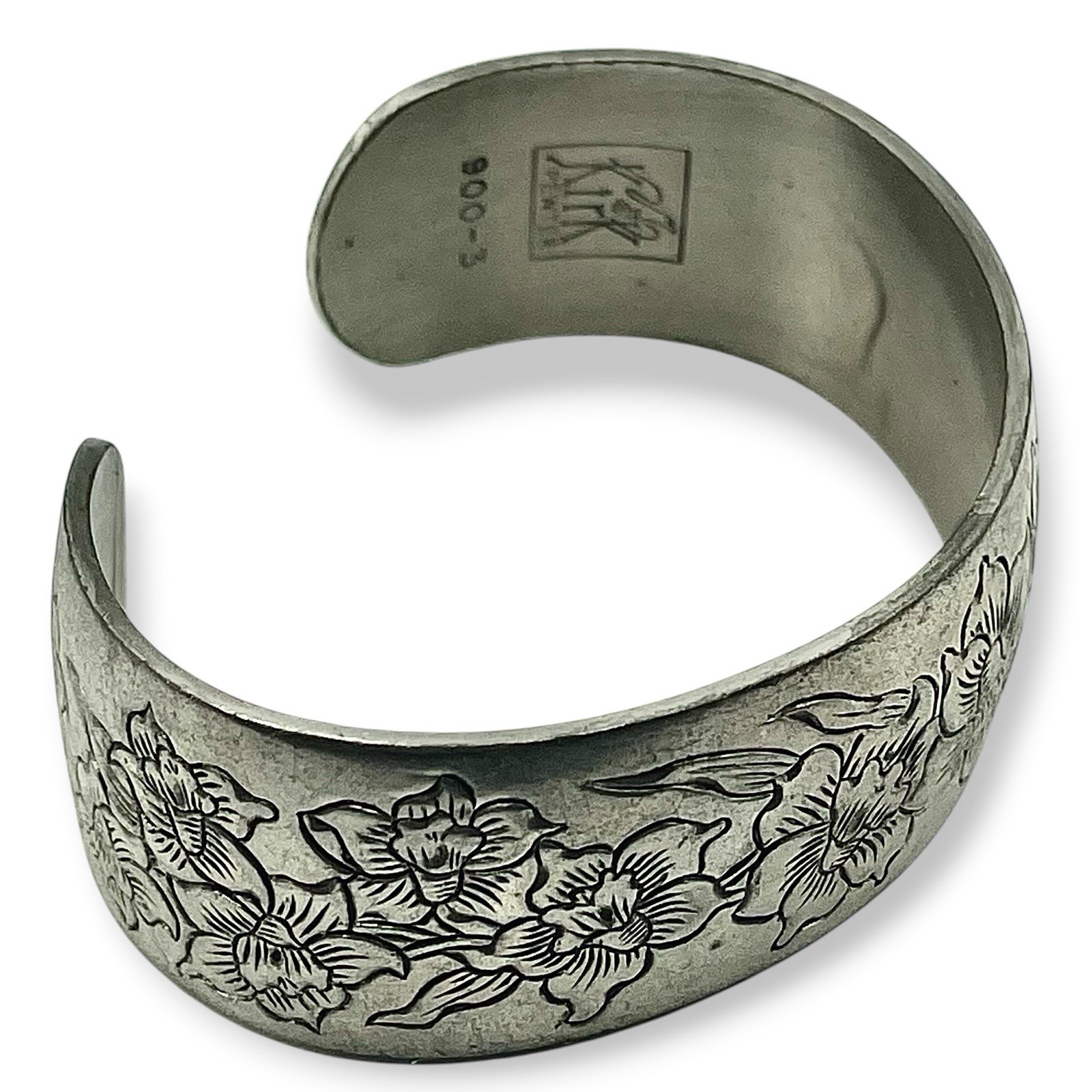 Vintage Signed Kirk Jonquil Solid Pewter CUFF Bracelet Bolivia EUC