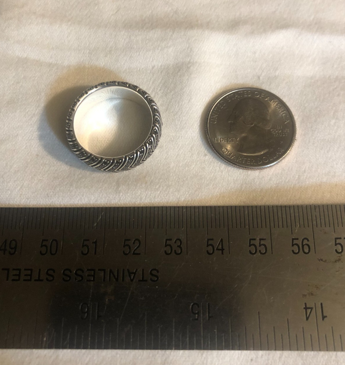 David Yurman Sterling Silver Men’s Chevron Black Diamond Band Ring 8mm – Size 10