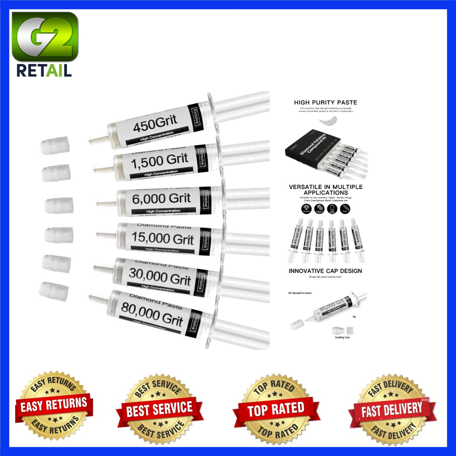 Diamond Polishing Compound Kit for Glass, Metal & Jewelry – 80,000 Grit